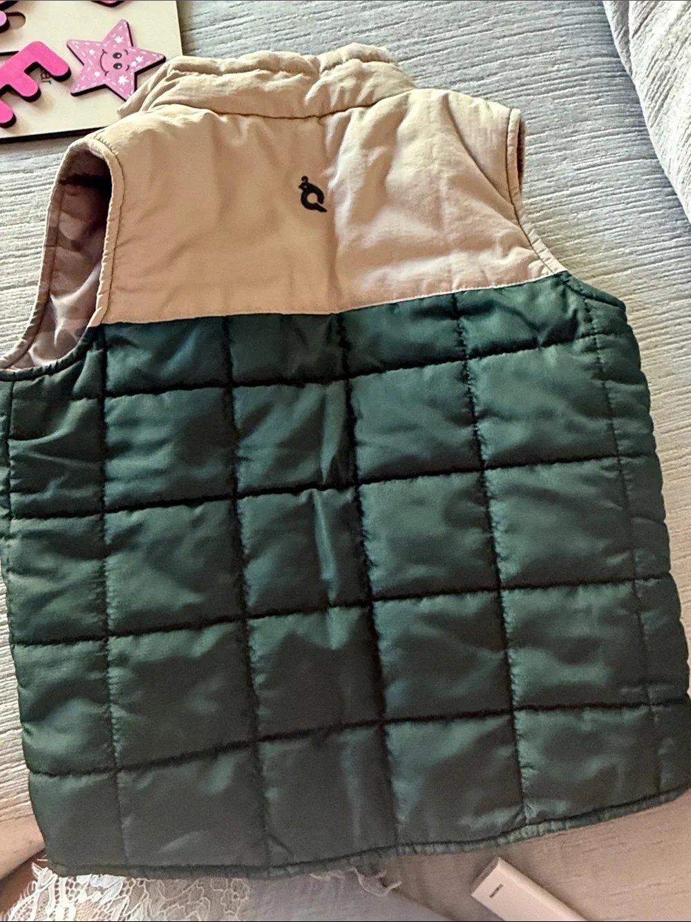Blue Quail Kids' Green Quilted Vest with Orange Zippers